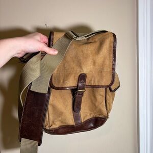 Canvas and Leather Crossbody Bag - Tan